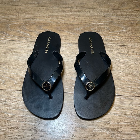 COACH Zayn Flip Flop Sandals Women's Size 7/8  Black - Picture 1 of 5